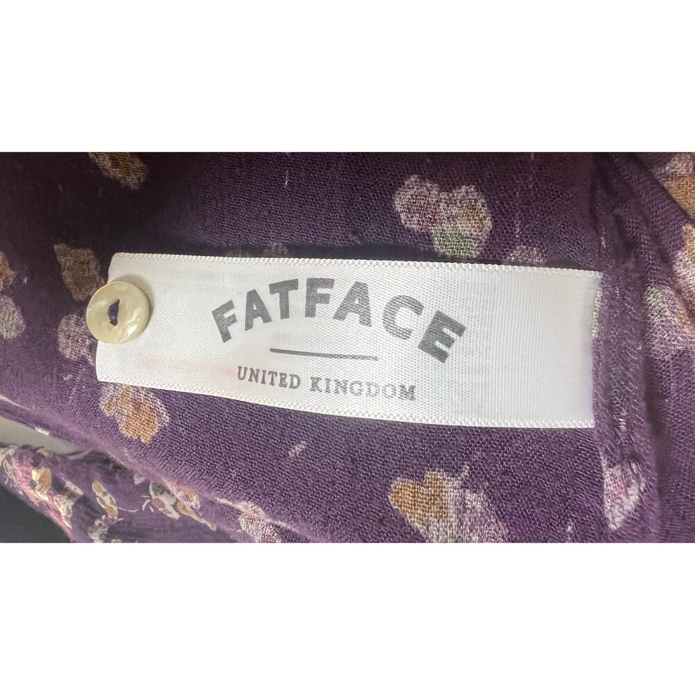 Fat Face Size 8 Purple Floral Scoop Neck Button Up Peasant Style Tunic Top Blous - Picture 9 of 11